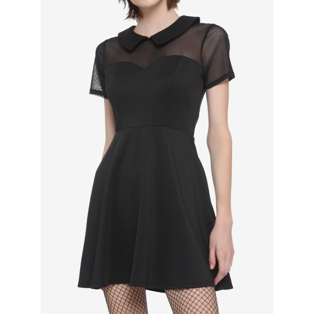 Hot Topic Collared Mesh Panel Black Scuba Skater Dress